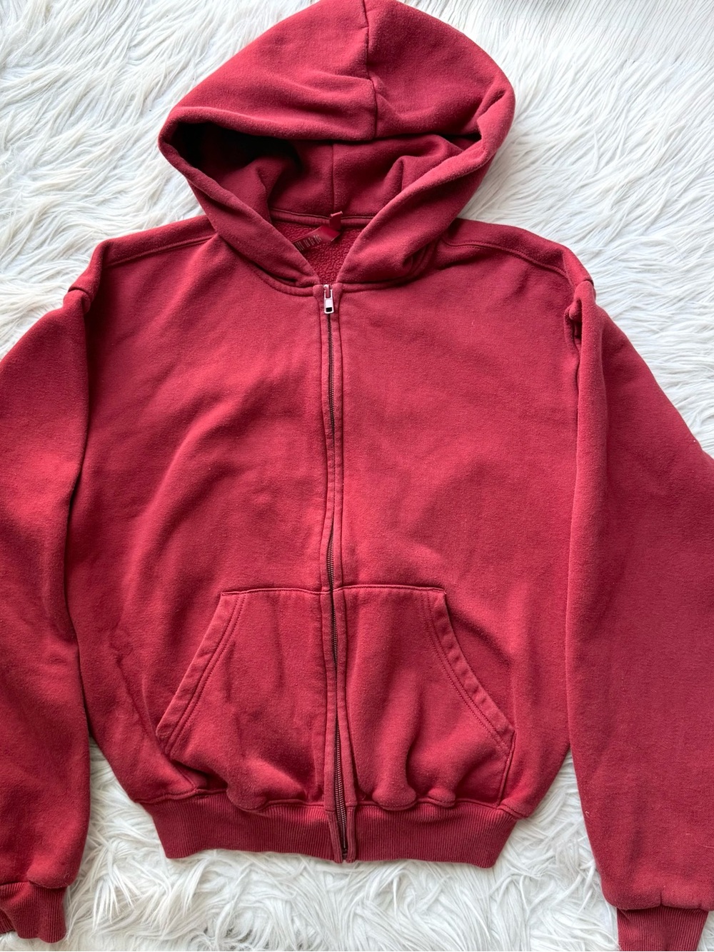 SKIMS Zip Up Hoodie Red Fleece Lined Cropped Boxy Full Zip Sweatshirt Women’s XS